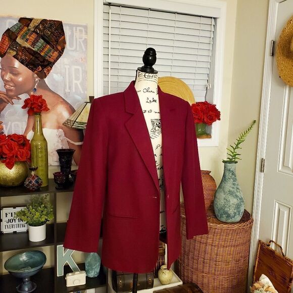 Sag Harbor Double Breasted 100% Wool Burgandy Business Casual Blazer - Picture 1 of 11